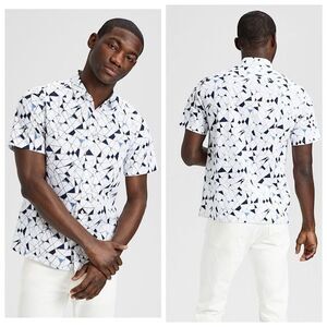 Theory Standard Fit Short Sleeve Shirt Mens Size XL White Abstract Print